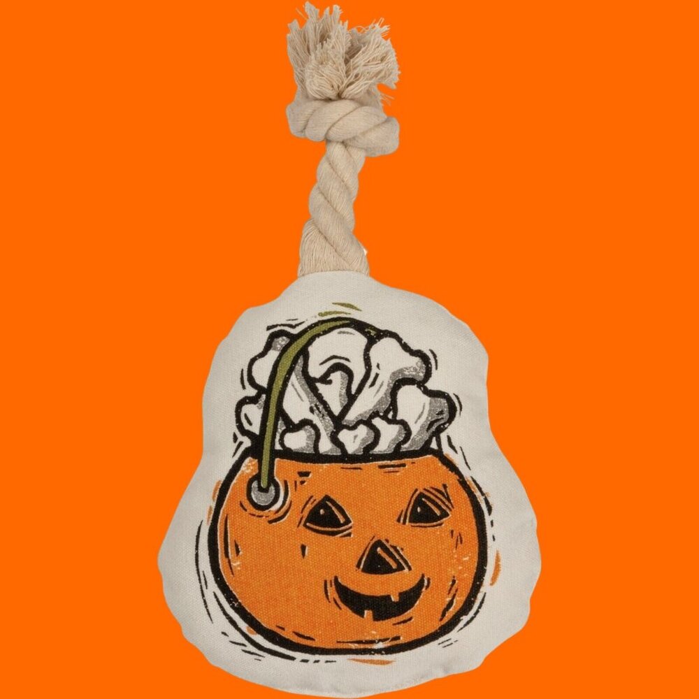 Dog Toy Jack O' Lantern Rope Squeaky Medium to Large Size Dog Halloween Canvas